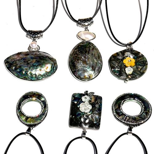 Abalone Shell Pendants, with Zinc Alloy & DIY & with rhinestone 