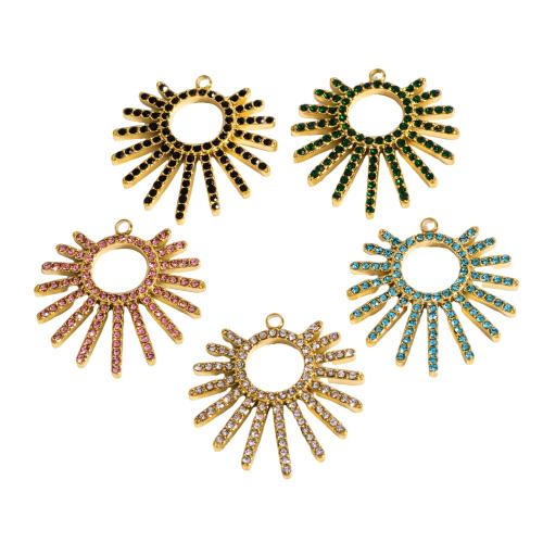 Rhinestone Stainless Steel Pendants, 304 Stainless Steel, Sun, Vacuum Ion Plating, DIY & with rhinestone 