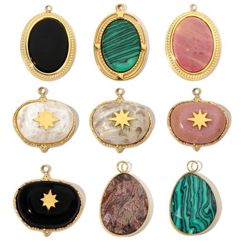 Pendentif bijoux de pierre gemme, Acier inoxydable 304, avec pierre gemme, Placage ionique sous vide, Forme différente pour le choix & DIY, plus de couleurs à choisir, Vendu par PC