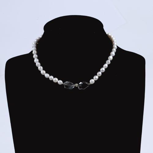 Collar de Perlas Natural de Freshwater, Perlas cultivadas de agua dulce, con cuarzo ahumado, con 5CM extender cadena, Irregular, para mujer, Blanco, longitud:45 cm, Vendido por UD[
