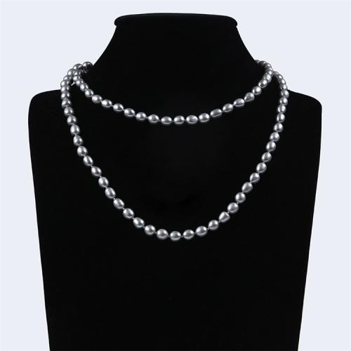 Collier en perles d'eau douce Pull, perle d'eau douce cultivée, riz, DIY, gris, About：7-7.5mm, Vendu par PC
