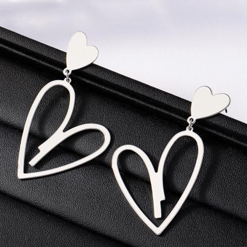Zinc Alloy Drop Earring, Heart, fashion jewelry & for woman & hollow, silver color, 60mm 