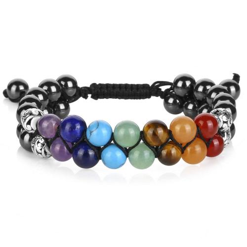 Gemstone Bracelet, with Polyester Cord & Zinc Alloy, handmade, Double Layer & for woman Approx 6-10 Inch 
