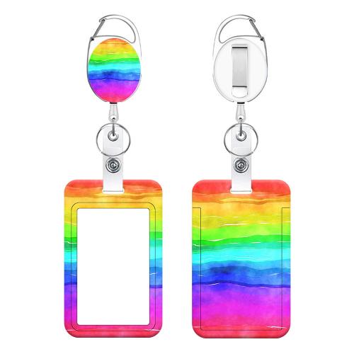 Porte-cartes avec cordon, plastique, rectangle, unisexe & rétractable, multicolore Vendu par PC