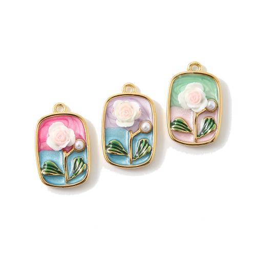 Pendentifs en acier inoxydable émail, Acier inoxydable 304, avec perle de plastique, rectangle, Placage de couleur d'or, DIY, plus de couleurs à choisir, Vendu par PC