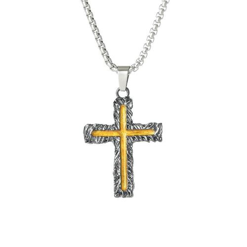 Collier en acier inoxydable Pull, Acier inoxydable 304, croix, Placage, bijoux de mode & pour homme, Jaune cm, Vendu par PC