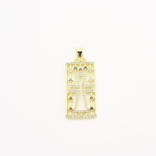 Cubic Zirconia Micro Pave Brass Pendant, Rectangle, DIY & micro pave cubic zirconia & hollow, golden 