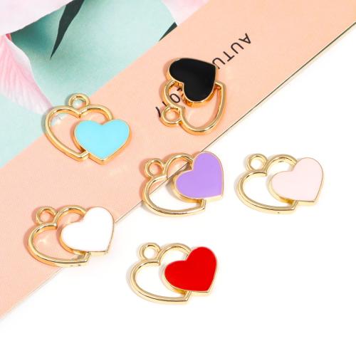 Zinc Alloy Enamel Pendants, Heart, gold color plated, DIY 