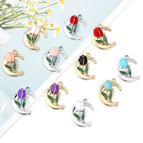 Zinc Alloy Enamel Pendants, Flower, plated, DIY 