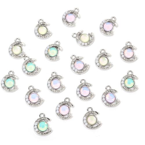 立方ジルコニア（CZ）亜鉛合金ペンダント, 亜鉛合金, とともに キュービックジルコニア & プラスチック製パール, 月, シルバーメッキ, DIY, 無色 売り手 パソコン
