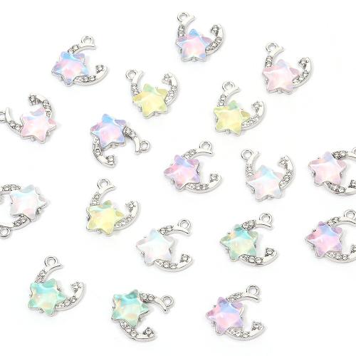 Resina colgantes de la aleación de Zinc, con resina, Luna, chapado en color de plata, Bricolaje & con diamantes de imitación, más colores para la opción, 16x16mm, Vendido por UD