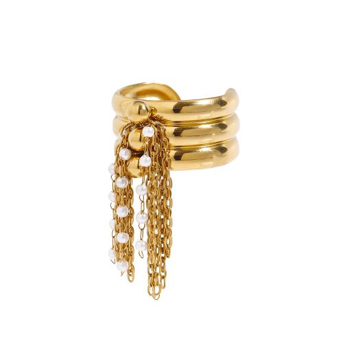 Anillos de Acero Inoxidable, acero inoxidable 304, con Perlas plásticas, chapado, Joyería & para mujer, dorado, Vendido por UD