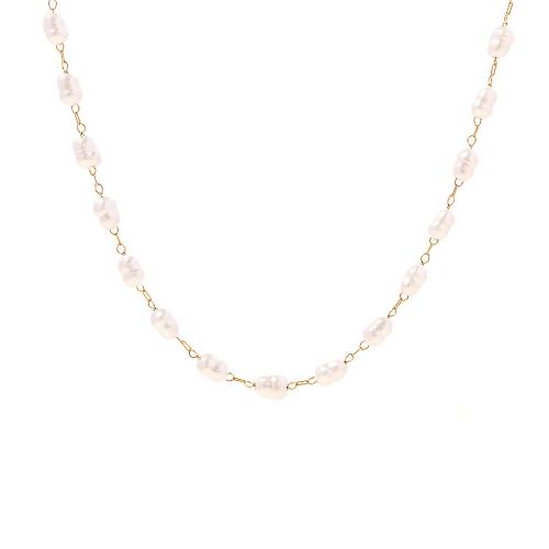 ステンレス鋼のジュエリーネックレス, 304ステンレススチール, とともに ABS 樹脂パール, とともに 5cm エクステンダチェーン, メッキ, ファッションジュエリー & 女性用, 金色, 長さ:40.5 センチ, 売り手 パソコン