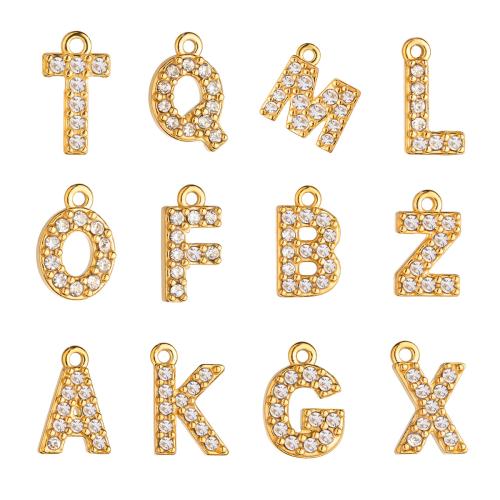 Stainless Steel Letter Pendant, 304 Stainless Steel, Alphabet Letter, plated, DIY & with rhinestone, golden 