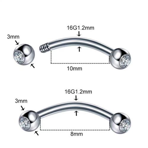 Acier inoxydable 304 barbell courbé de piercing, Placage, unisexe & normes différentes pour le choix & avec strass, plus de couleurs à choisir, Vendu par PC[