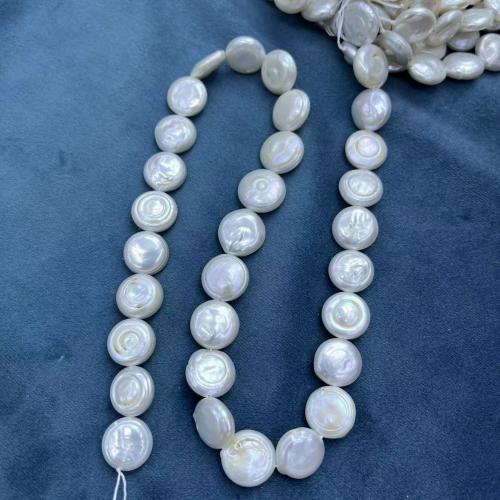 Pièce de culture des perles d'eau douce, perle d'eau douce cultivée, pièce de monnaie, DIY, blanc mm, Environ Vendu par brin