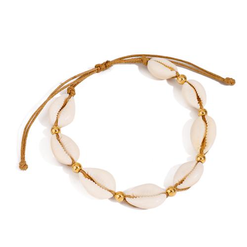 Fashion Jewelry Anklet, coquille, avec corde de cire & Acier inoxydable 304, bijoux de mode & pour femme .38 pouce, Vendu par PC