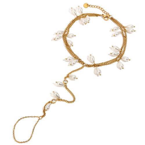 Mode Toe Fußkette, 304 Edelstahl, mit Glasperlen, 18K vergoldet, Doppelschicht & Modeschmuck & für Frau, verkauft von PC