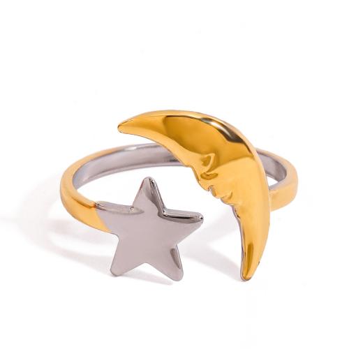 Anillos de Acero Inoxidable, acero inoxidable 304, Luna y estrella, chapado, Joyería & para mujer & 2-tono, Vendido por UD