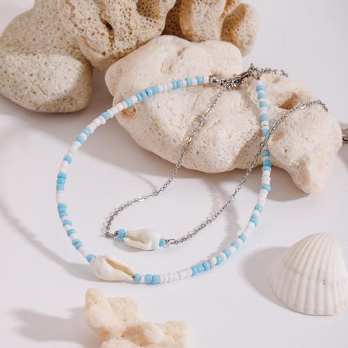 Fashion Jewelry Anklet, Acier inoxydable 304, avec Seedbead & coquille, 2 pièces & bijoux de mode & pour femme, multicolore, Vendu par fixé