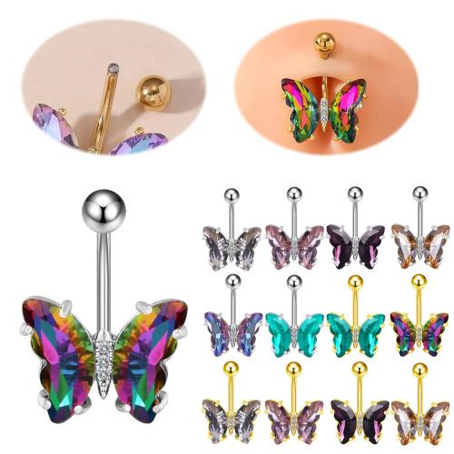 Brass Belly Ring, Butterfly, plated, Unisex & with cubic zirconia 