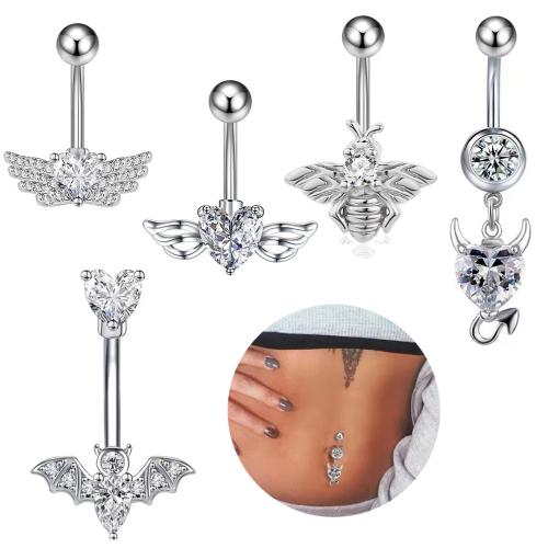 Brass Belly Ring, plated, Unisex & micro pave cubic zirconia 