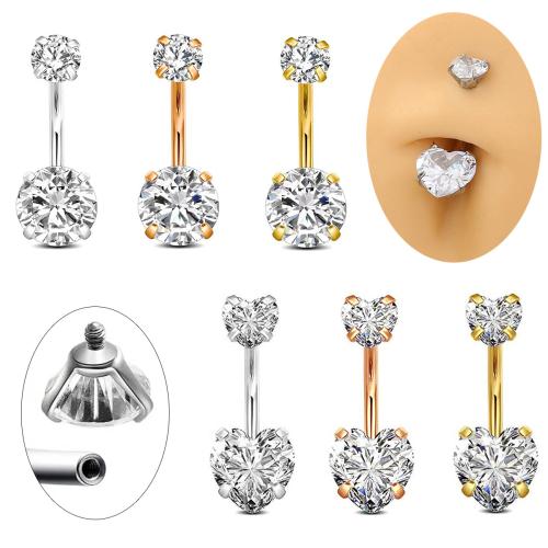 Acier inoxydable 304 anneau de ventre, Placage, unisexe & styles différents pour le choix & pavé de micro zircon, Vendu par PC