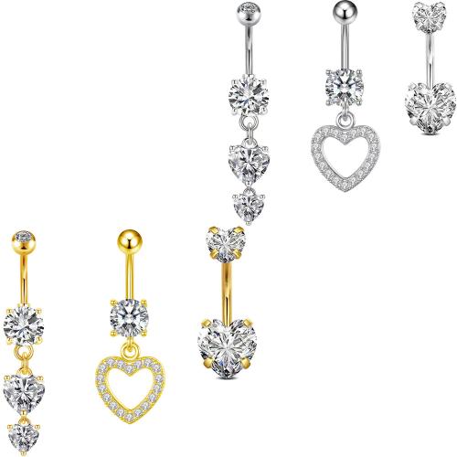 Acier inoxydable 304 anneau de ventre, Placage, trois pièces & unisexe & pavé de micro zircon, plus de couleurs à choisir, belly ring length 10-40mm, Vendu par fixé