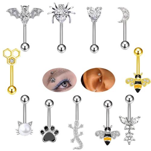 Brass Piercing Earring, plated, Unisex & micro pave cubic zirconia & enamel, 10mm 