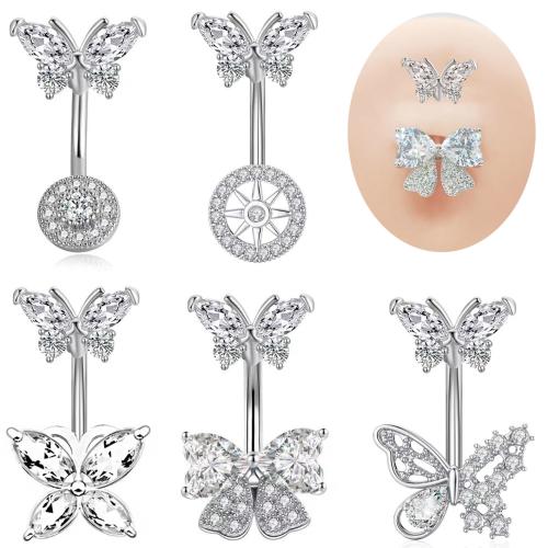 Messing Bauchnabelpiercing, Schmetterling, plattiert, unisex & verschiedene Stile für Wahl & Micro pave Zirkonia, verkauft von PC[