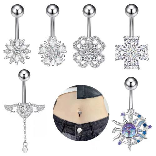 laiton anneau de ventre, avec Acier inoxydable 304, Placage, unisexe & styles différents pour le choix & pavé de micro zircon, Vendu par PC