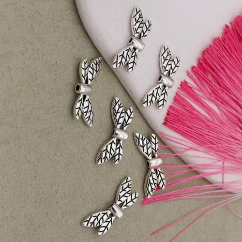 Zinklegierung Schmuckperlen, Flügelform, silberfarben plattiert, DIY, Silberfarbe, 22x8mm, Bohrung:ca. 1.7mm, verkauft von PC