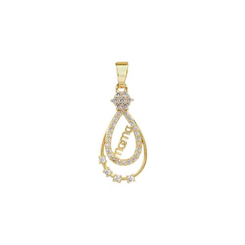Cubic Zirconia Micro Pave Brass Pendant, Teardrop, real gold plated, DIY & micro pave cubic zirconia & hollow 
