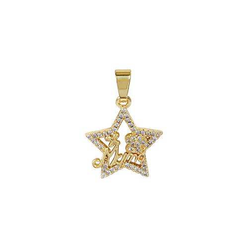 Cubic Zirconia Micro Pave Brass Pendant, Star, real gold plated, DIY & micro pave cubic zirconia & hollow 