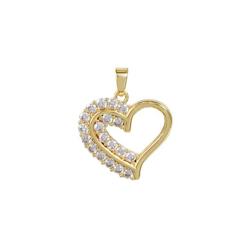 Cubic Zirconia Micro Pave Brass Pendant, Heart, real gold plated, DIY & micro pave cubic zirconia & hollow 