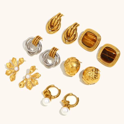 Boucle en acier inoxydable, Acier inoxydable 304, avec perle de plastique, Placage, bijoux de mode & styles différents pour le choix & pour femme, plus de couleurs à choisir, Vendu par paire