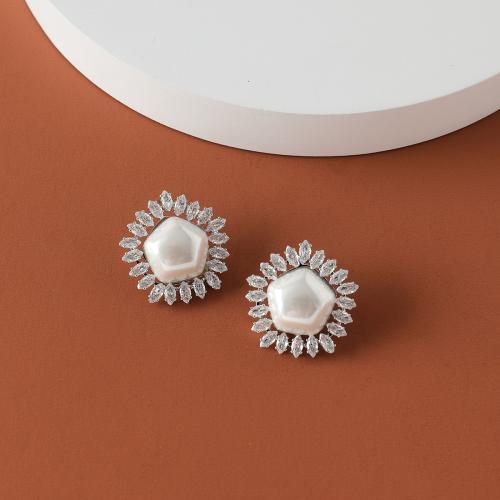Boucle d'oreille en alliage de zinc en plastique perle, avec perle de plastique, bijoux de mode & pour femme & avec strass, plus de couleurs à choisir Vendu par cm
