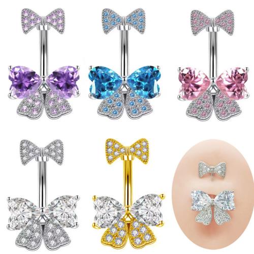 Brass Belly Ring, plated, Unisex & micro pave cubic zirconia 