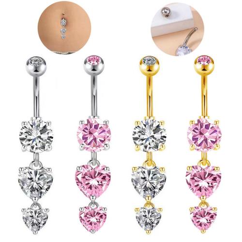 Acier inoxydable 304 anneau de ventre, Placage, unisexe & styles différents pour le choix & pavé de micro zircon, Vendu par PC[