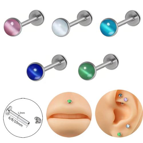 Acier inoxydable 304 Goujons perforés pour les lèvres, avec Oeil de chat, unisexe & normes différentes pour le choix, plus de couleurs à choisir, Vendu par PC