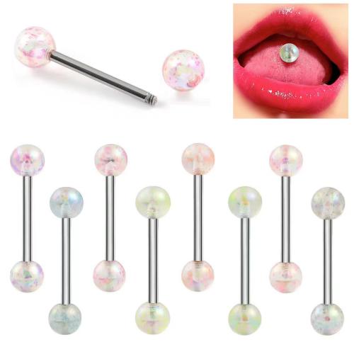 Acrylique anneau de langue, avec Acier inoxydable 304, Rond, 8 pièces & unisexe, couleurs mélangées, Vendu par fixé