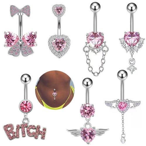 Brass Belly Ring, plated, Unisex & micro pave cubic zirconia 