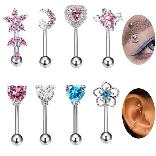 Brass Piercing Earring, plated, Unisex & micro pave cubic zirconia, earring length 6-12mm 