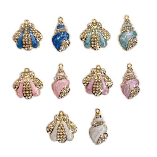Zinc Alloy Enamel Pendants, with Plastic Pearl, gold color plated & DIY Approx 