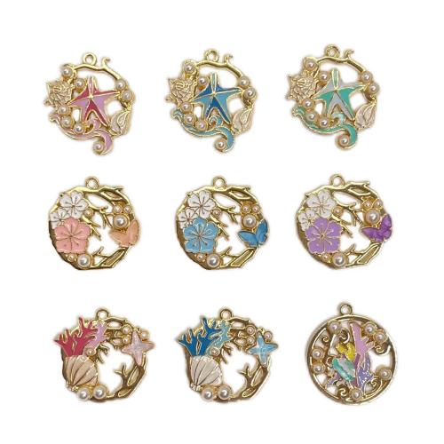 Zinc Alloy Enamel Pendants, with Plastic Pearl, gold color plated, DIY Approx 