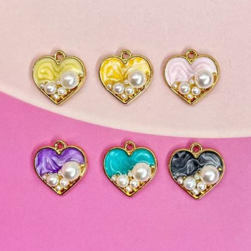 Zinc Alloy Enamel Pendants, with Plastic Pearl, Heart, gold color plated, DIY Approx 