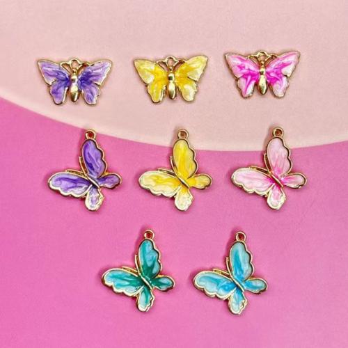 Zinc Alloy Enamel Pendants, Butterfly, gold color plated, DIY Approx 