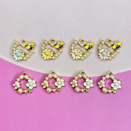 Zinc Alloy Enamel Pendants, with Plastic Pearl, gold color plated, DIY Approx 