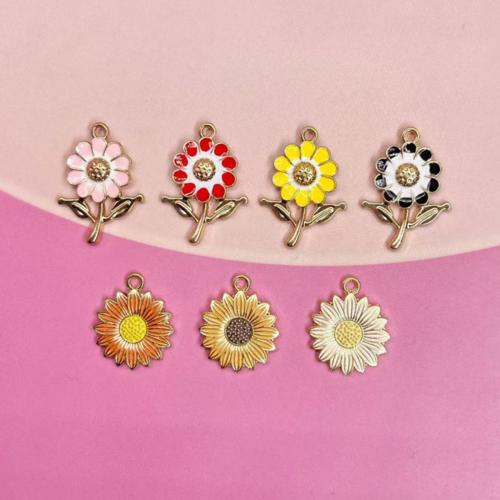 Zinc Alloy Enamel Pendants, Flower, gold color plated, DIY Approx 
