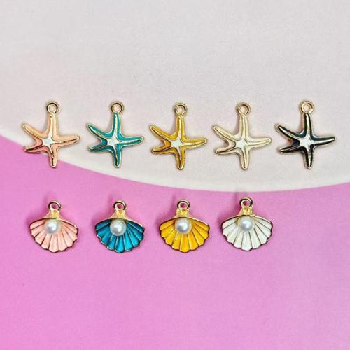 Zinc Alloy Enamel Pendants, with Plastic Pearl, gold color plated & DIY Approx 
